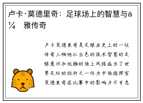 卢卡·莫德里奇：足球场上的智慧与优雅传奇